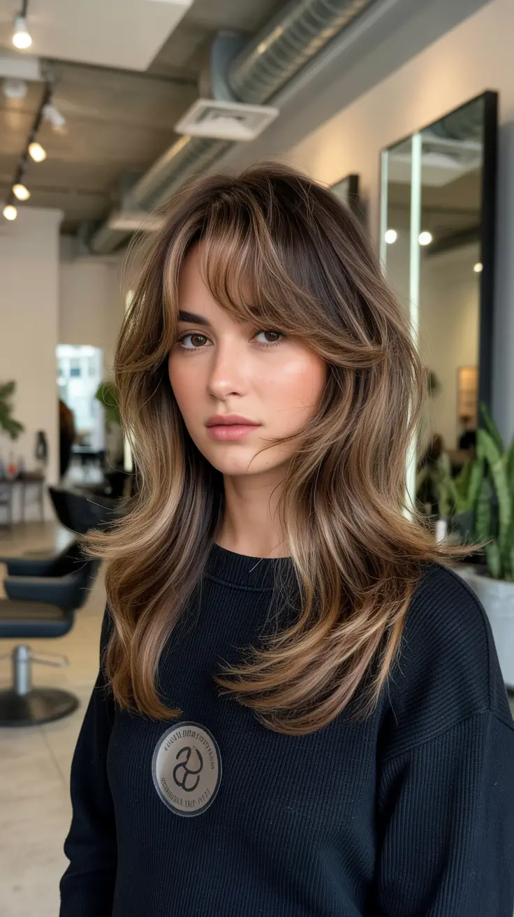 chocolate brown hair colors Soft Caramel Bangs