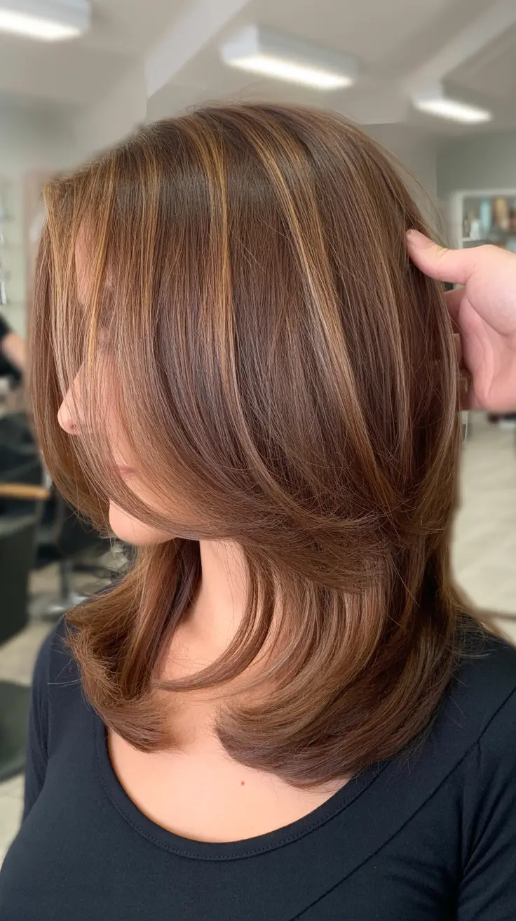 chocolate brown hair colors Caramel Layered Breeze