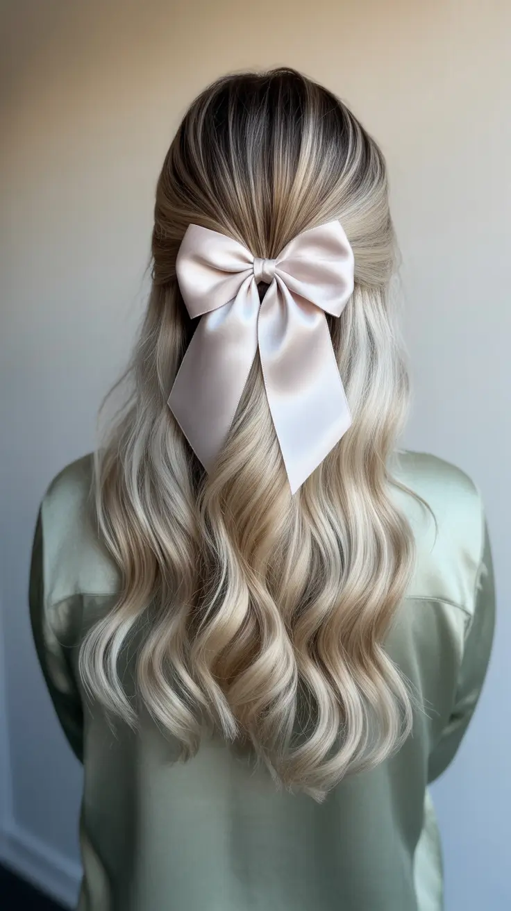 Christmas Holiday Hairstyles for Party 2025 Champagne Bow Half-Up