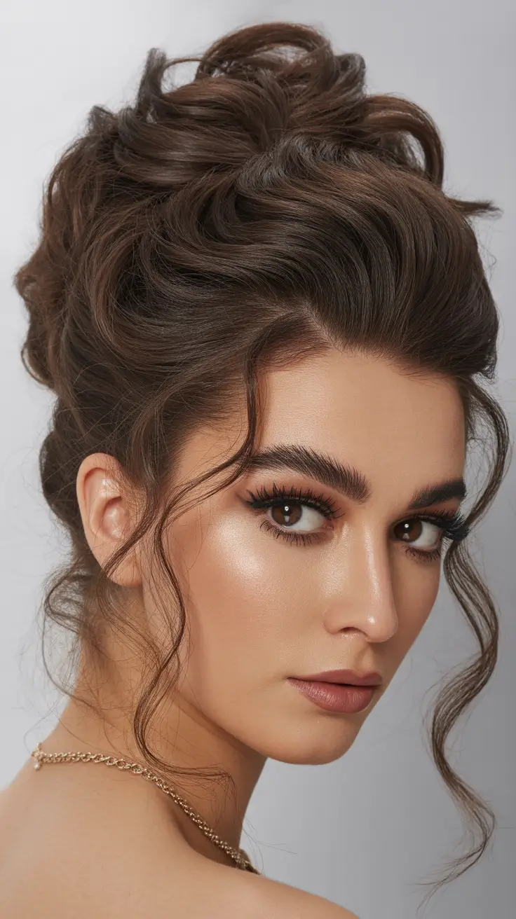 Christmas Holiday Hairstyles for Party 2025 Voluminous Textured Updo
