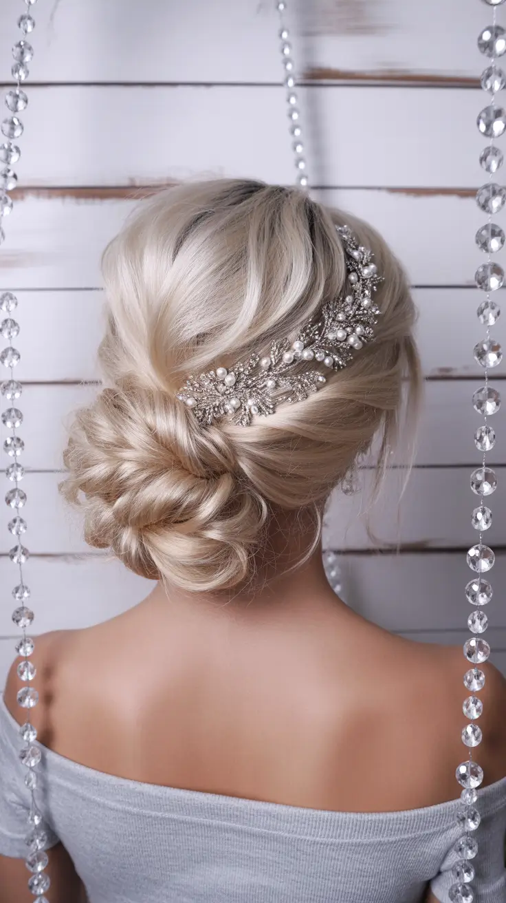 Christmas Holiday Hairstyles for Party 2025 Crystal-Encrusted Low Bun