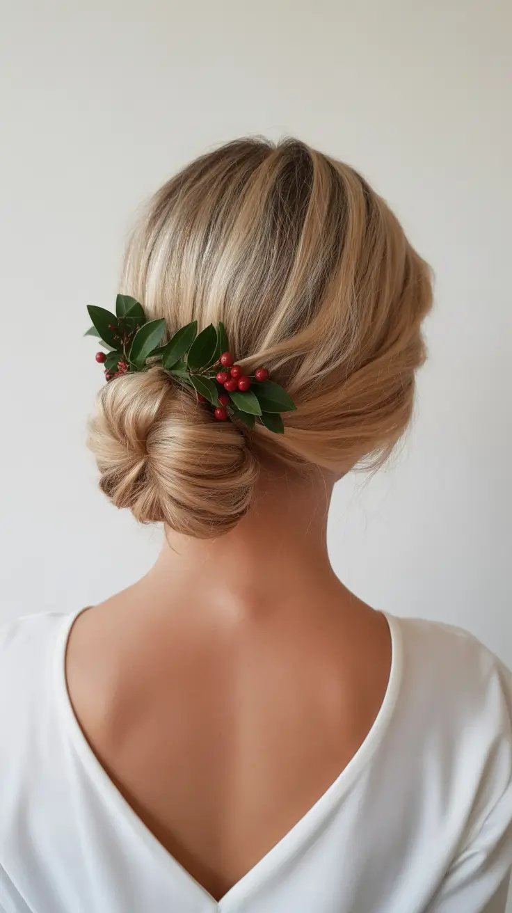 Christmas Holiday Hairstyles for Party 2025 Low Chignon
