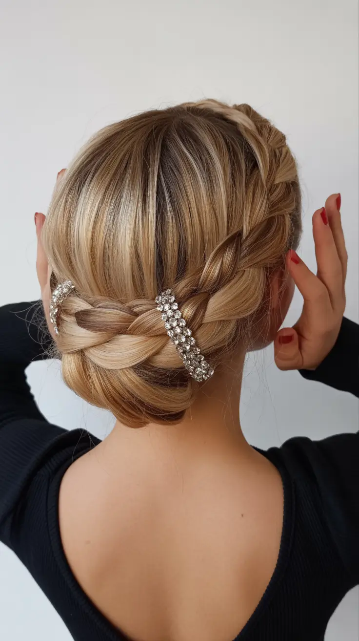 Christmas Holiday Hairstyles for Party 2025 Crystal Braided Bun