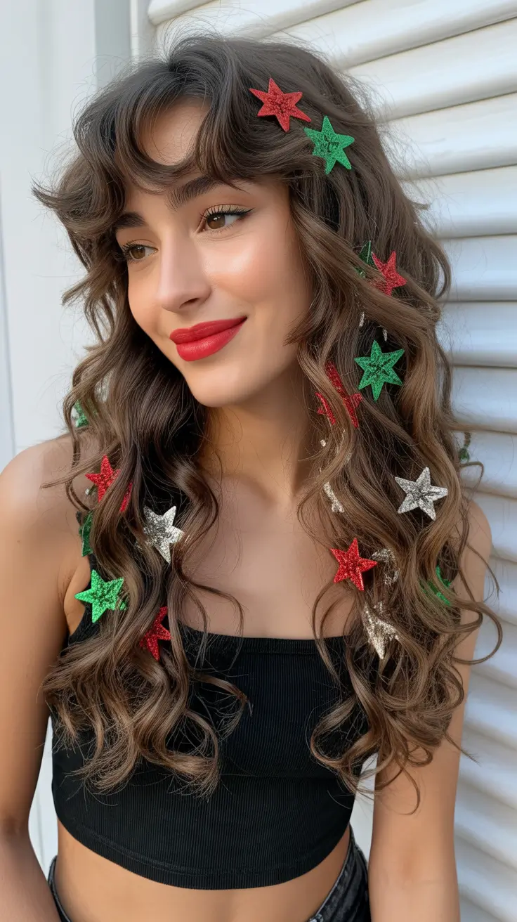 Christmas Holiday Hairstyles for Party 2025 Playful Starry Curls