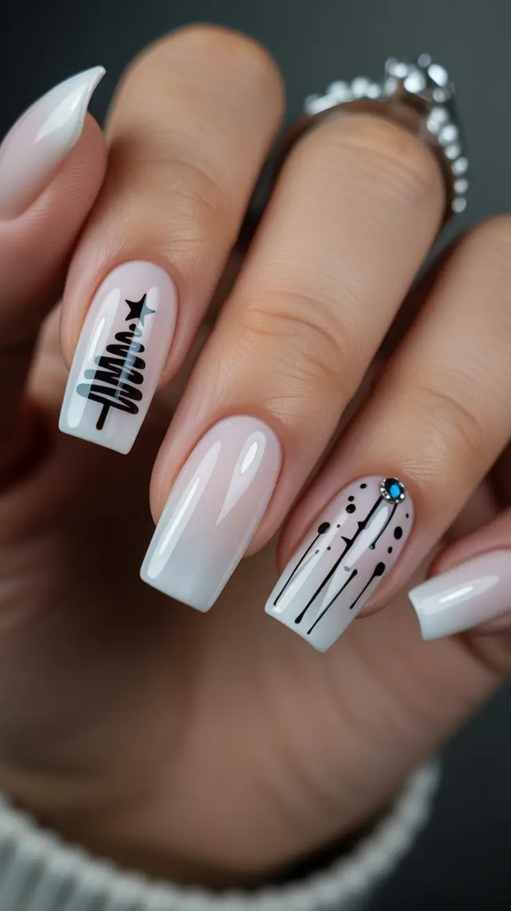 Christmas nails ideas 2025 2026 Minimalist Black & White Christmas