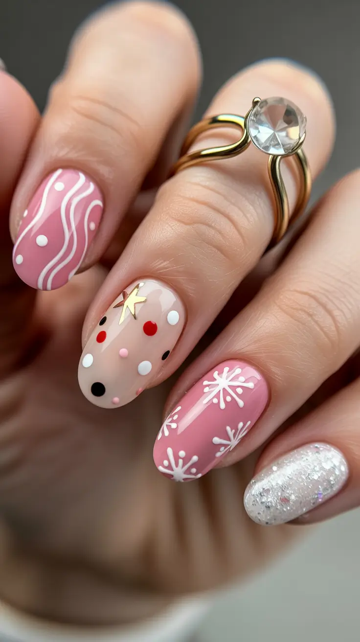 Christmas nails ideas 2025 2026 Pink Party Sprinkle
