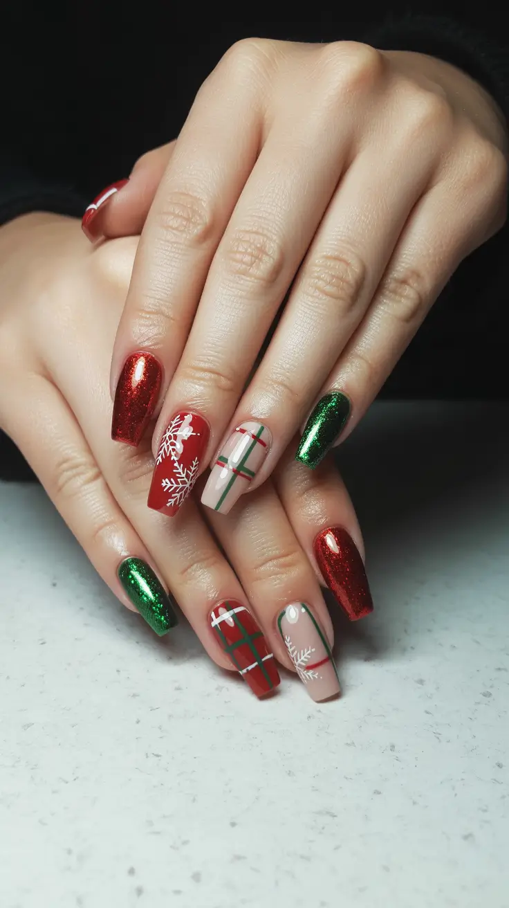 Christmas nails ideas 2025 2026 Red & Green Holiday Cheer