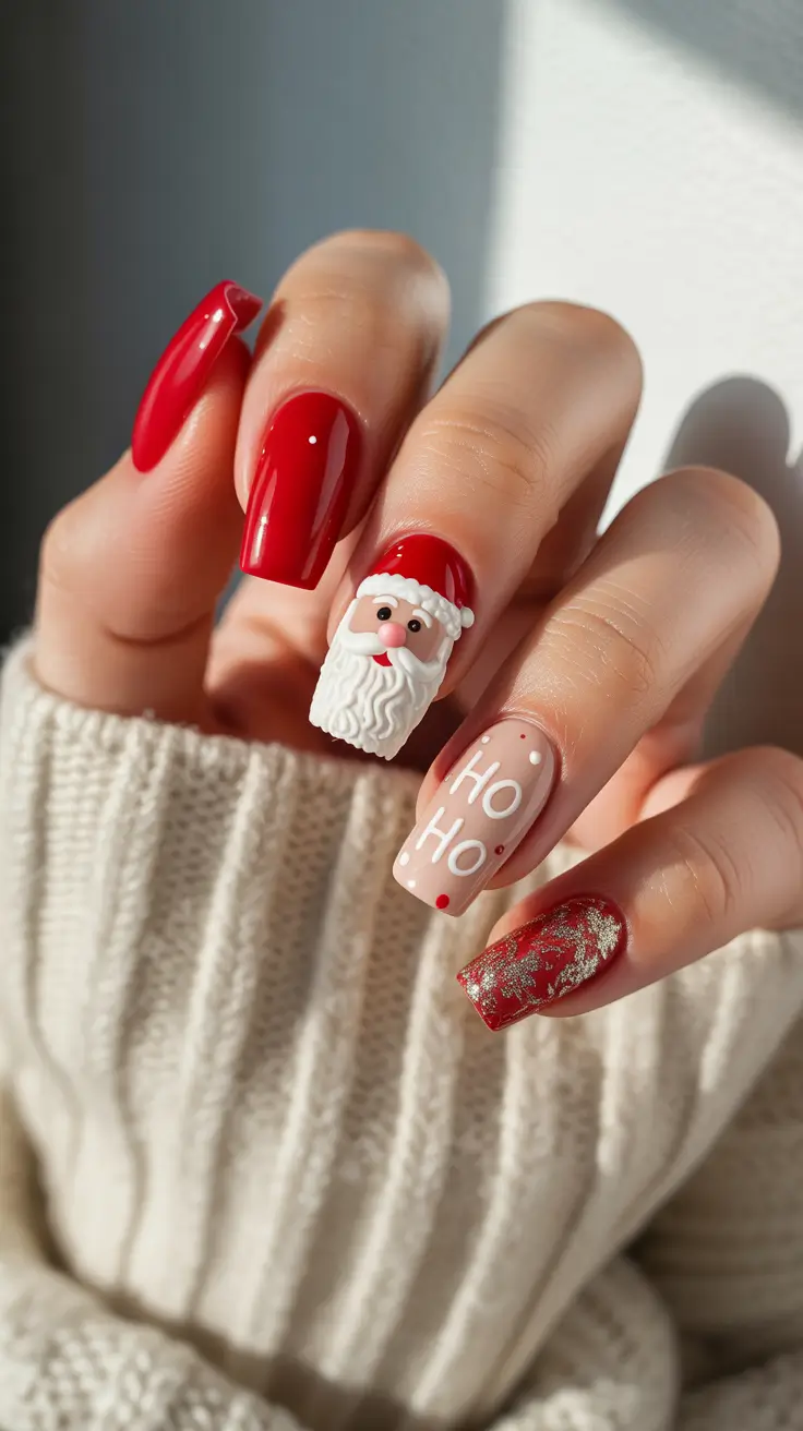 Christmas nails ideas 2025 2026 Santa's Classic Charm