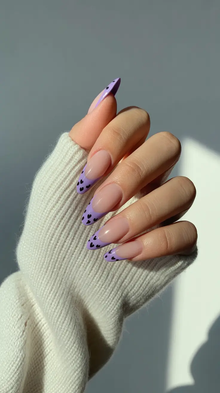 Cute Simple Nail Ideas for Christmas 2025 Lavender Hearts & Frost