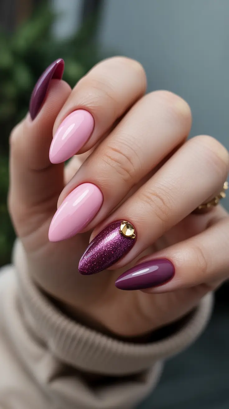 Cute Simple Nail Ideas for Christmas 2025 Plum and Pink Glam