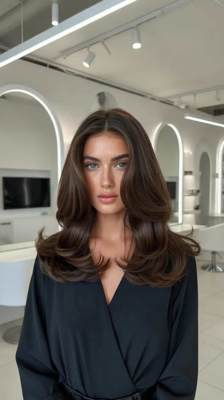 Dark brown hair color 2026 Layered Chestnut Volume