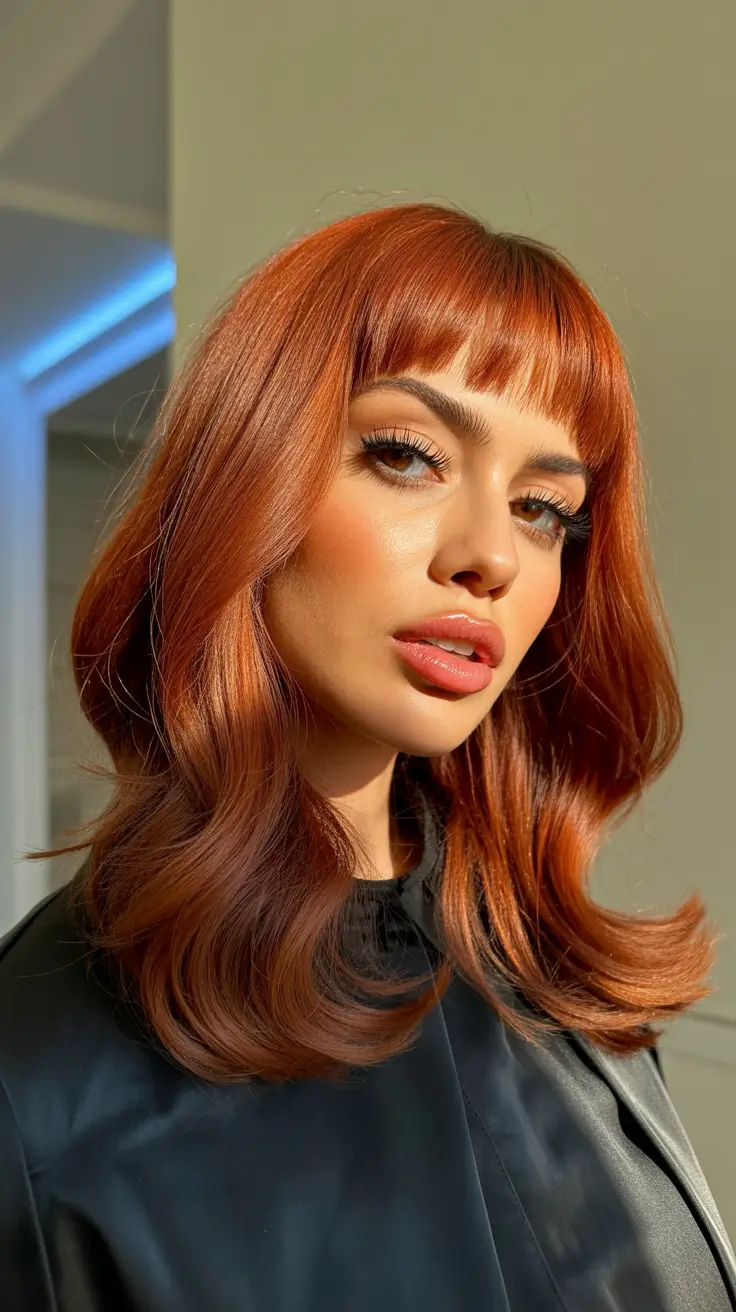 ginger hair color 2026 Cinnamon Fringe Glam