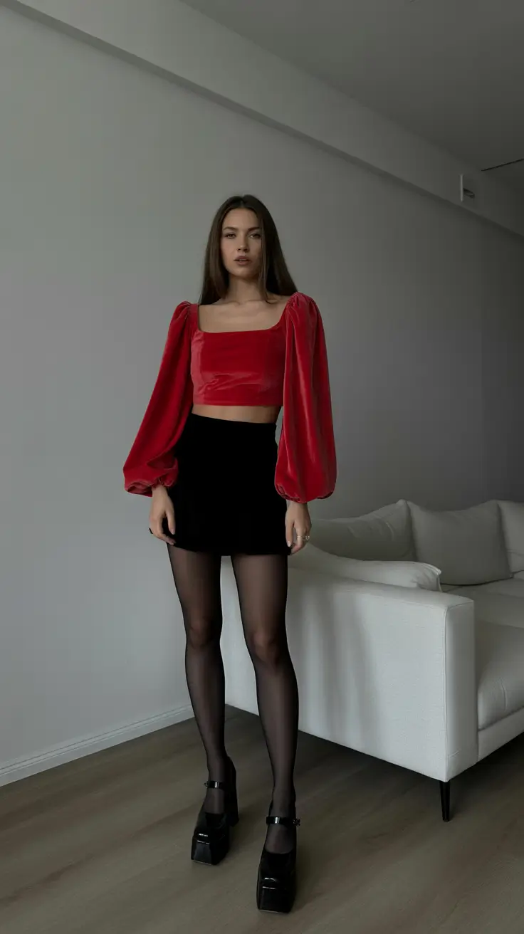 going out outfit ideas 2026 Velvet Drama in Red