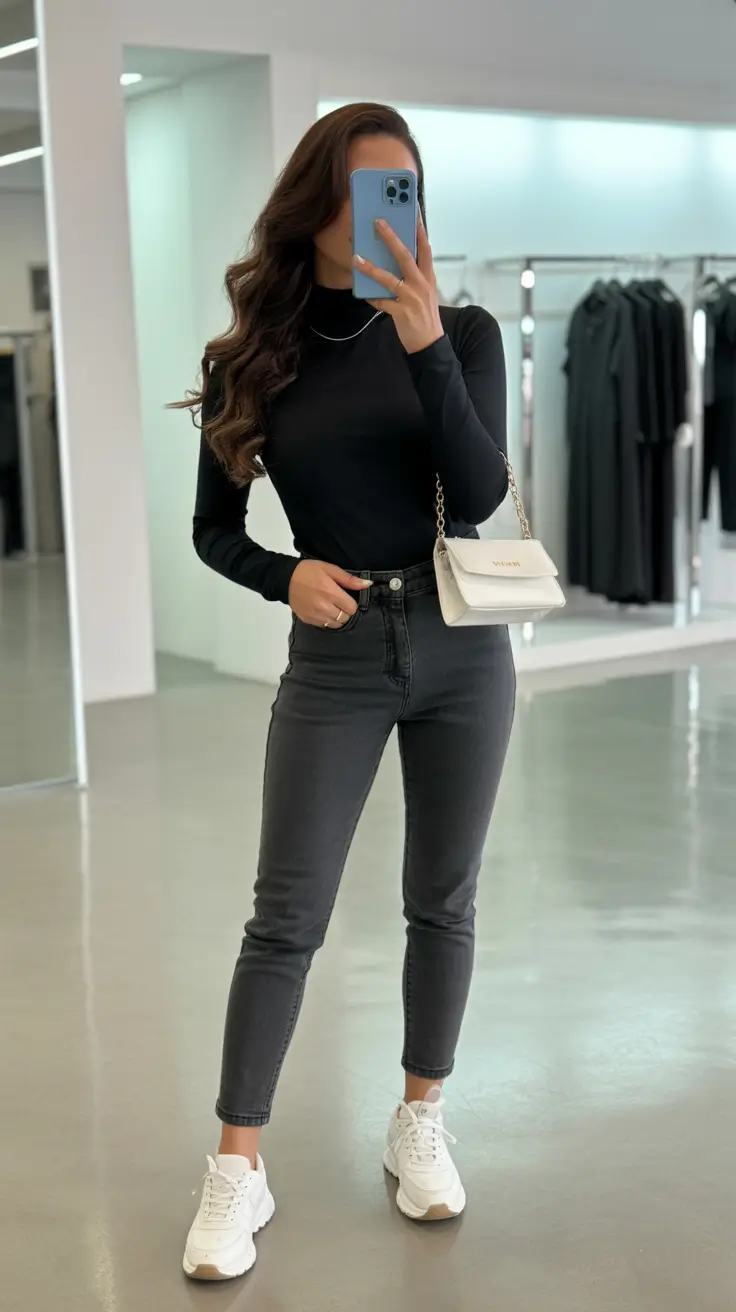 Jeans outfit inspiration 2026 Modern Noir Minimalism