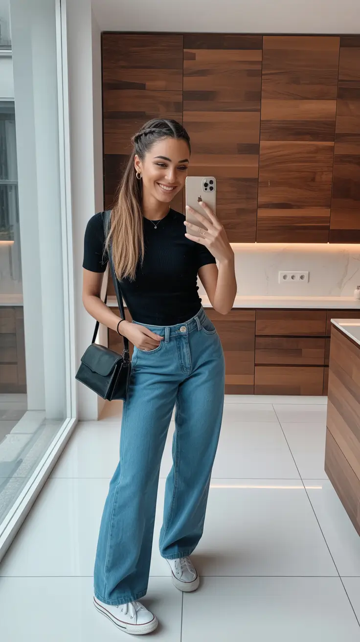 Jeans outfit inspiration 2026 Playful Wide-Leg Modernity