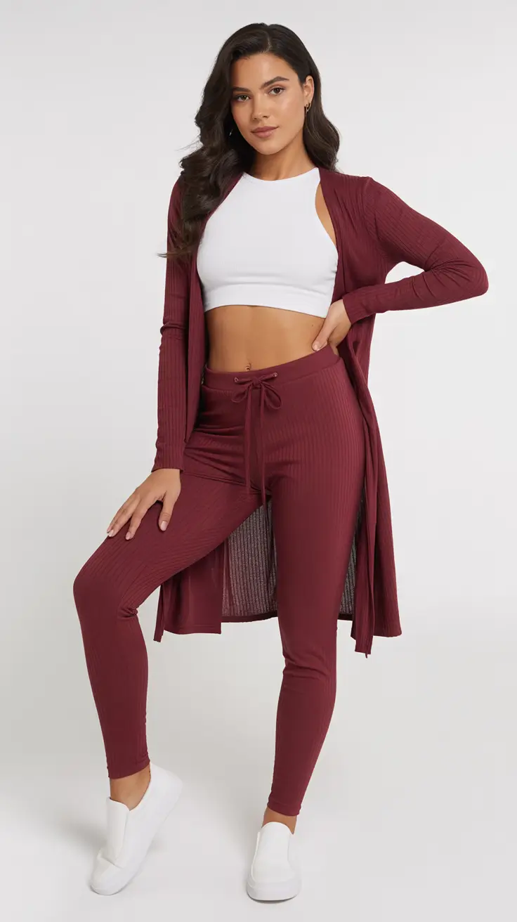 legging outfit inspiration 2026 Cozy Burgundy Layers