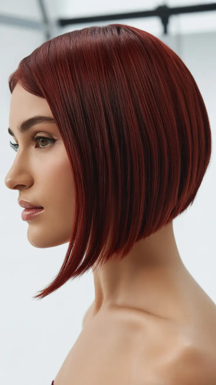 angled bob haircut long red Angled Red Precision Bob