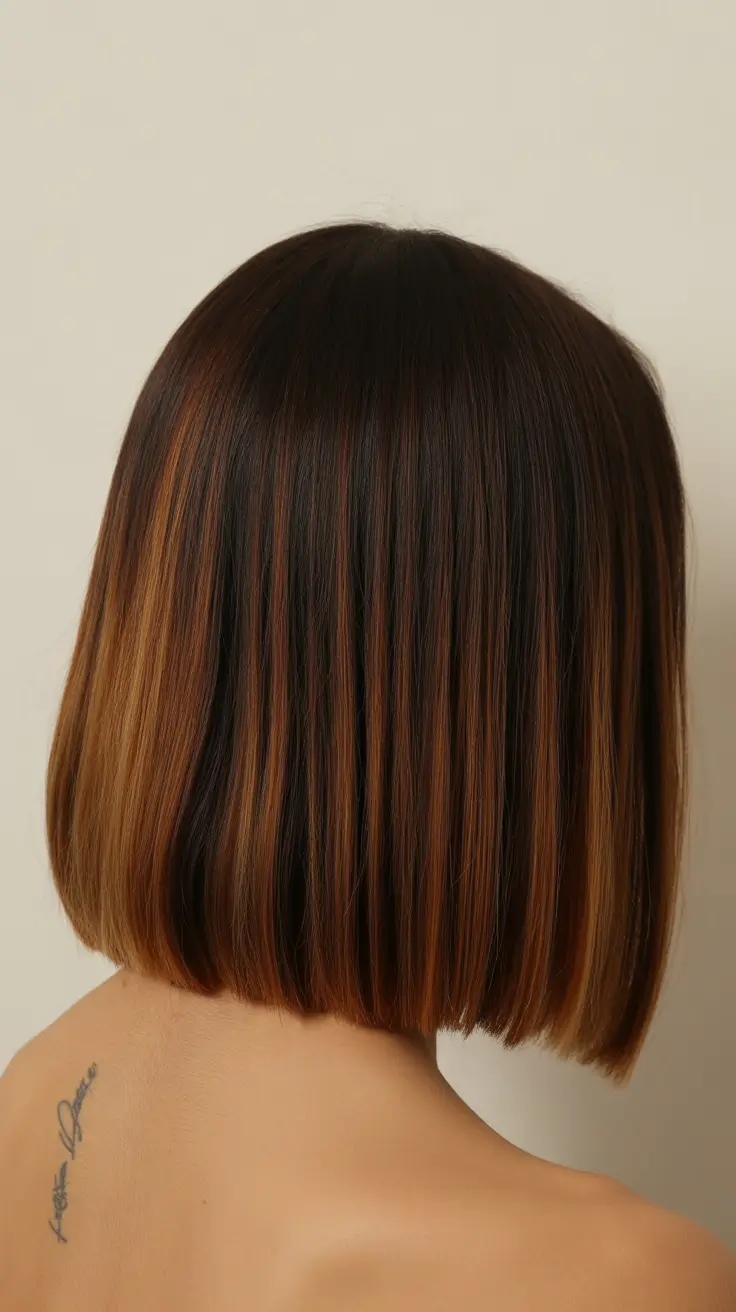 bob haircut for fine hair brown straight Bronze Highlighted Bob