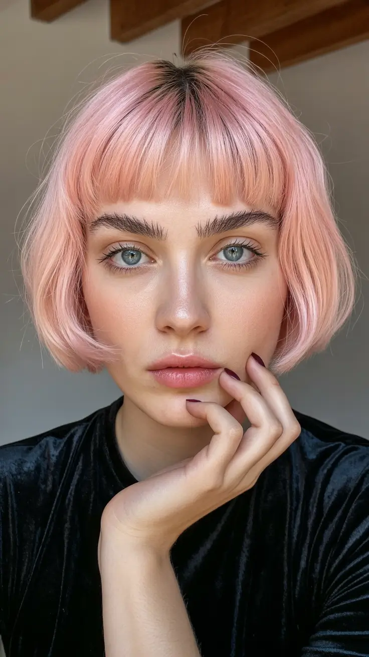 micro bob haircut short Pastel Pink Micro Bob