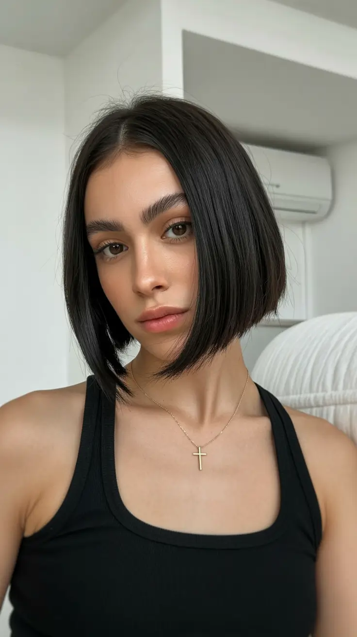 bob haircut short straight Jet-Black Precision Bob