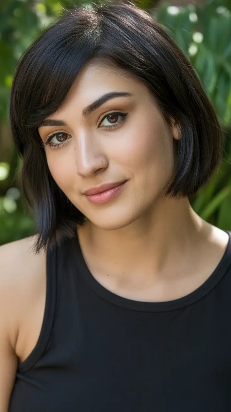 bob haircut with bangs layered brown Soft Layered Bob with Gentle Bangs