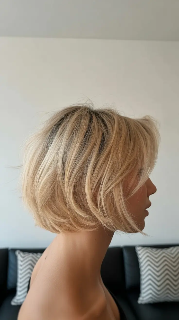 layered stacked wavy bob haircut Layered Stacked Blonde Bob