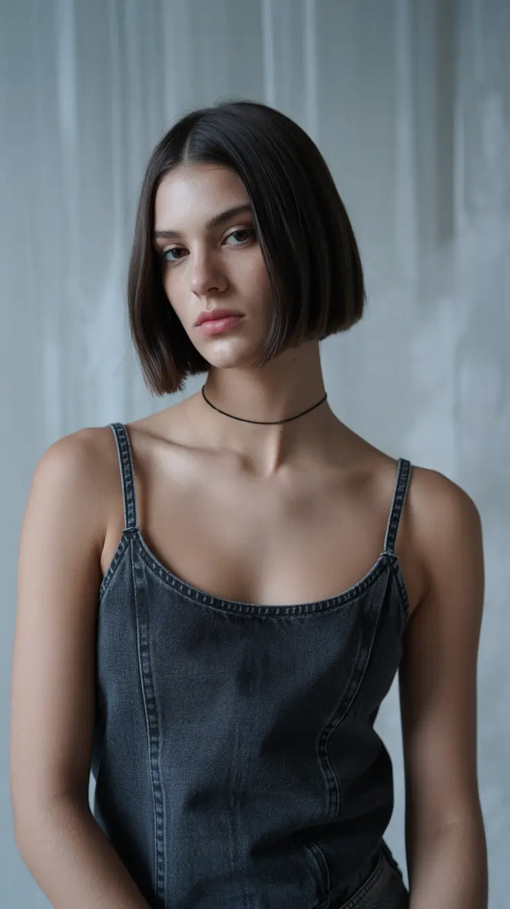 brown bob haircut straight Minimalist Brown Blunt Bob