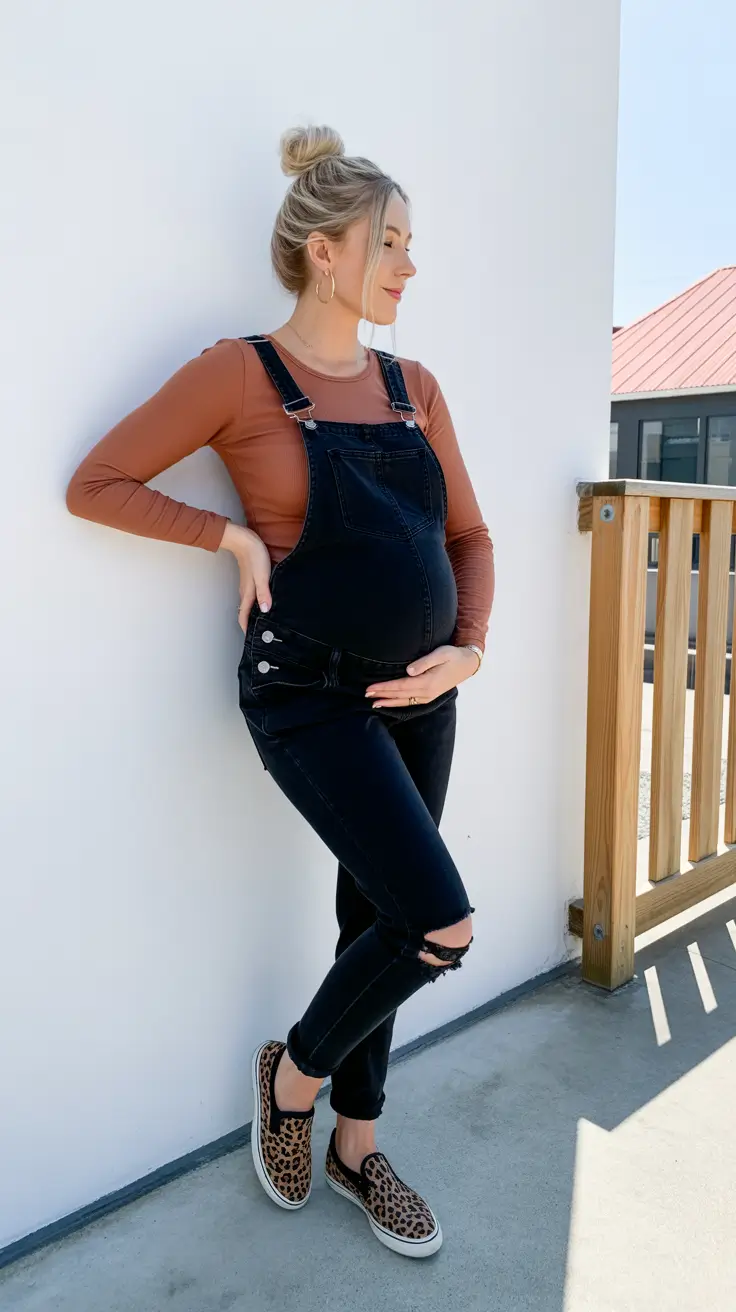 modern mom outfits 2026 overalls rust top
