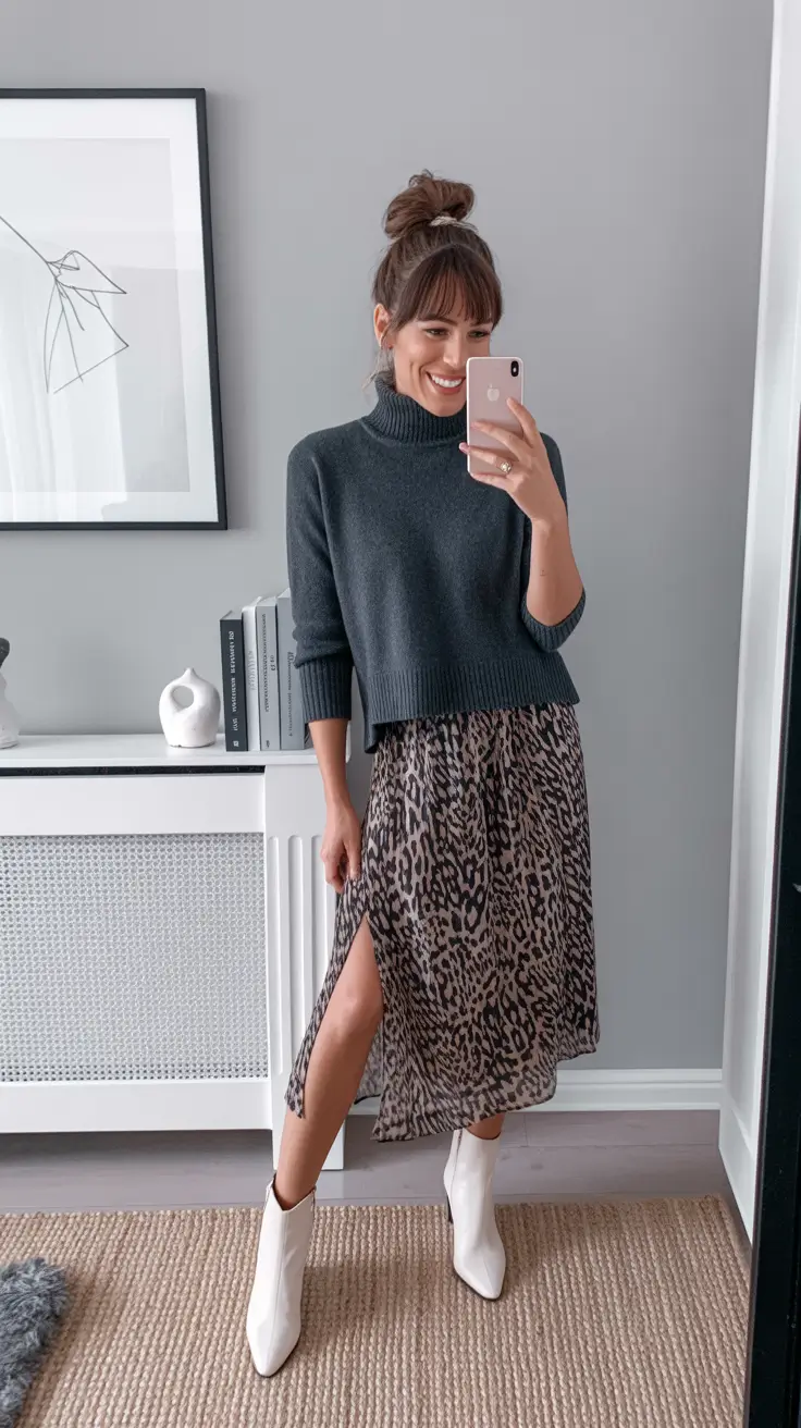 modern mom outfits 2026 animal print skirt