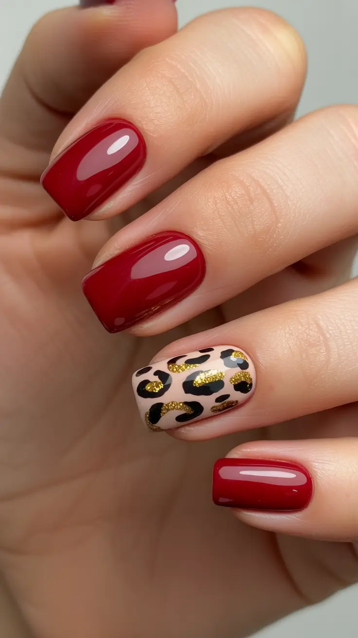 Modern Red Christmas Nails 2025 Leopard Luxe