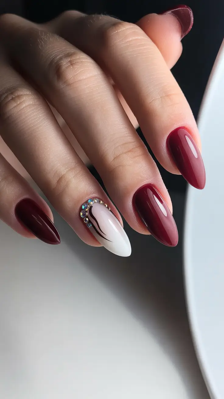 Modern Red Christmas Nails 2025 Deep Wine White Glam