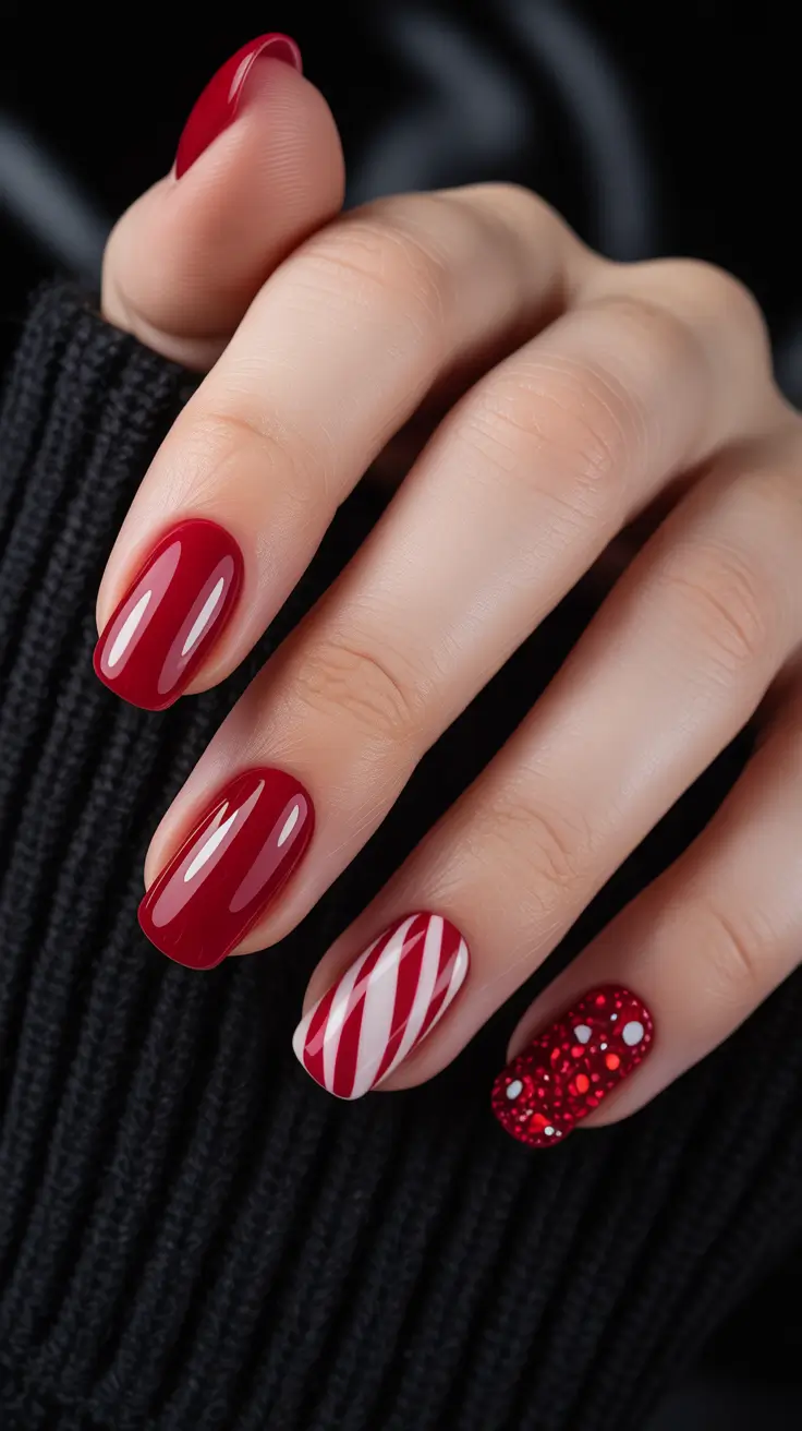 Modern Red Christmas Nails 2025 Glossy Peppermint