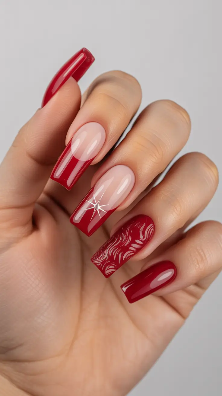 Modern Red Christmas Nails 2025 Glossy French
