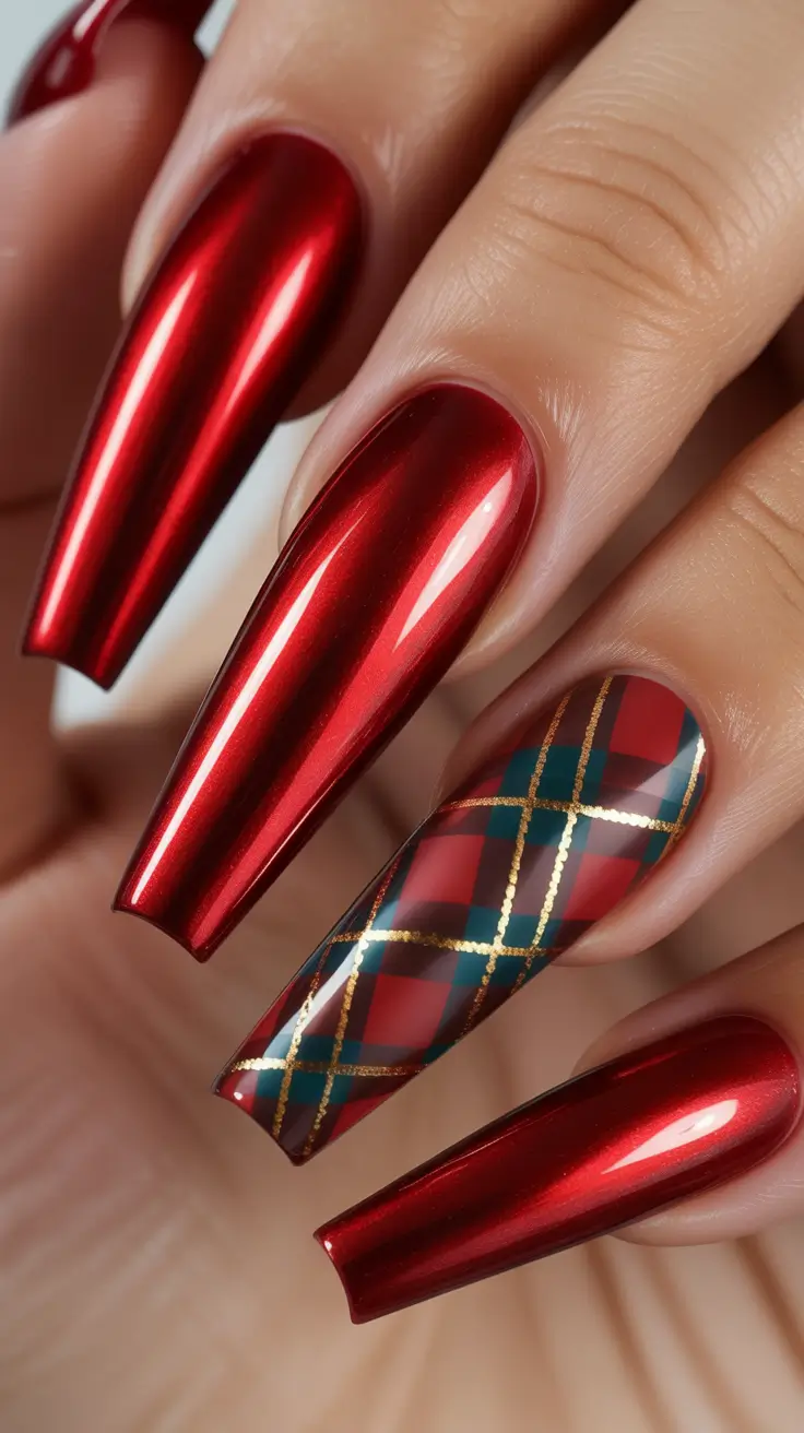 december-nails-colors-2025 Crimson Tartan Charm