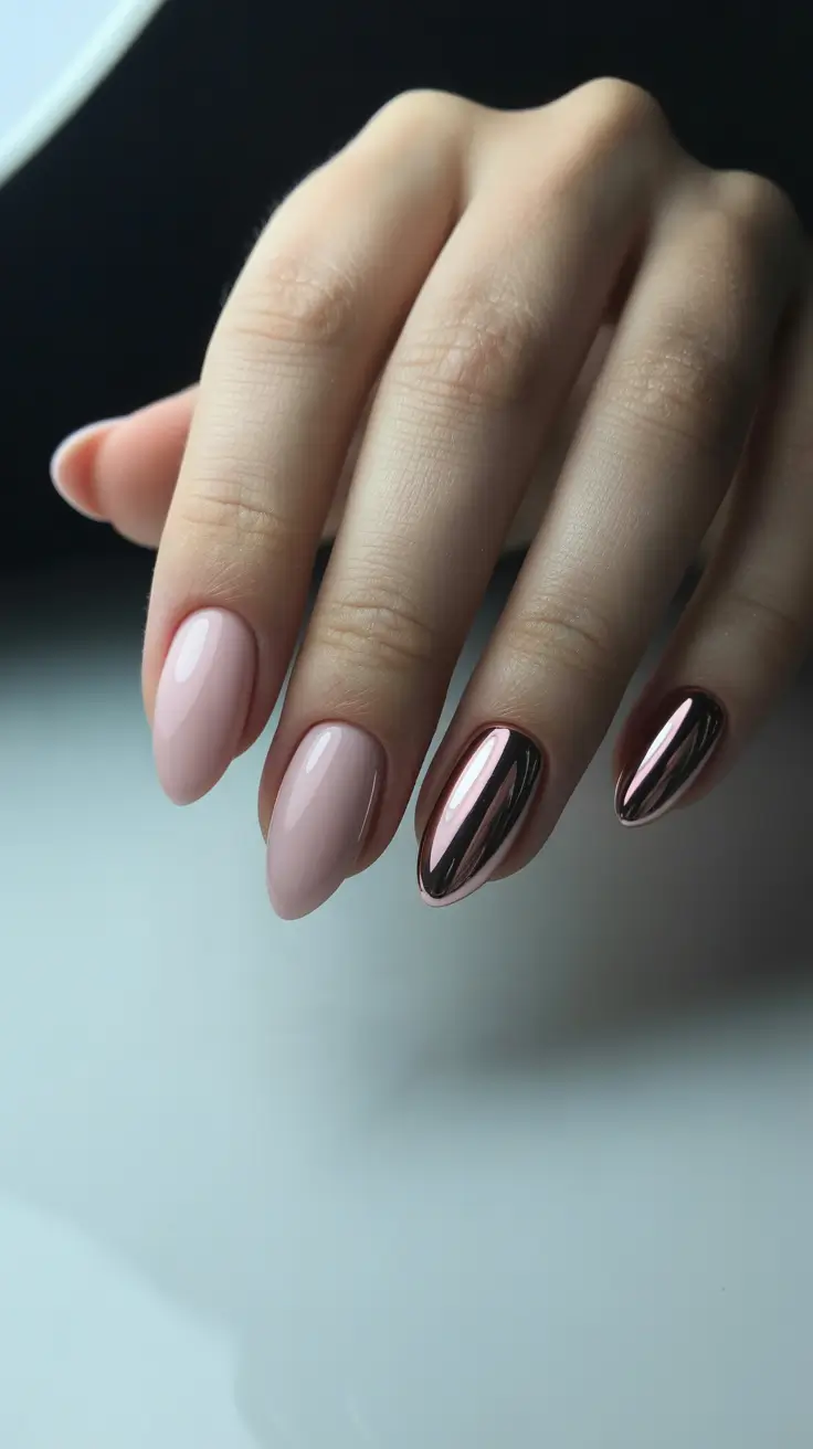 solid-color-december-nails Rose Chrome Elegance