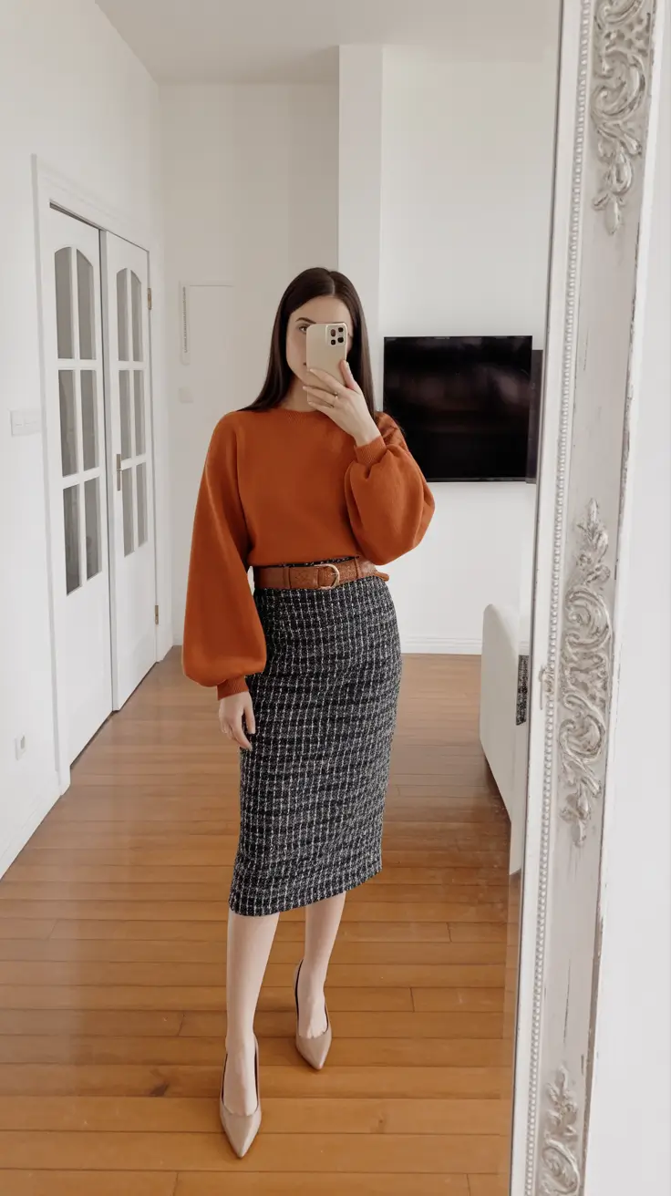 casual outfits for women Warm Tones and Structured Elegance