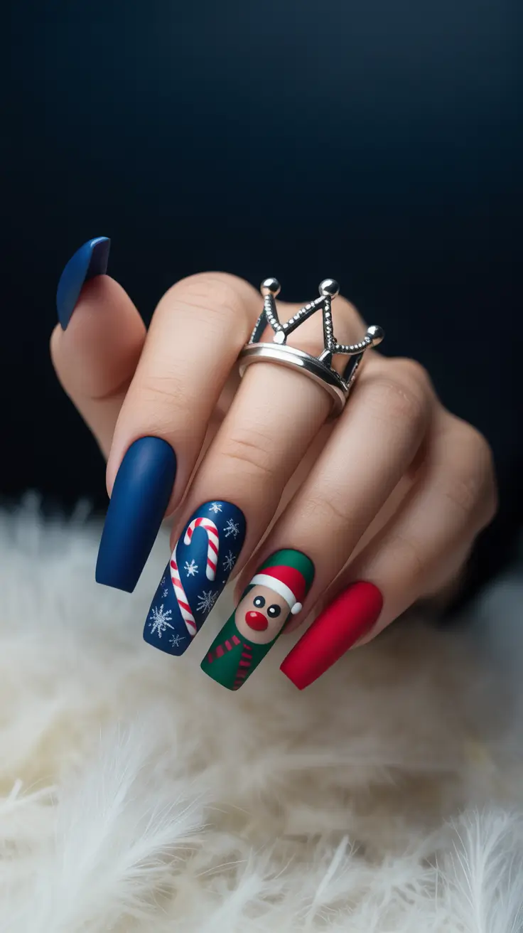 christmas nail colors 2025 Playful Holiday Character Mix