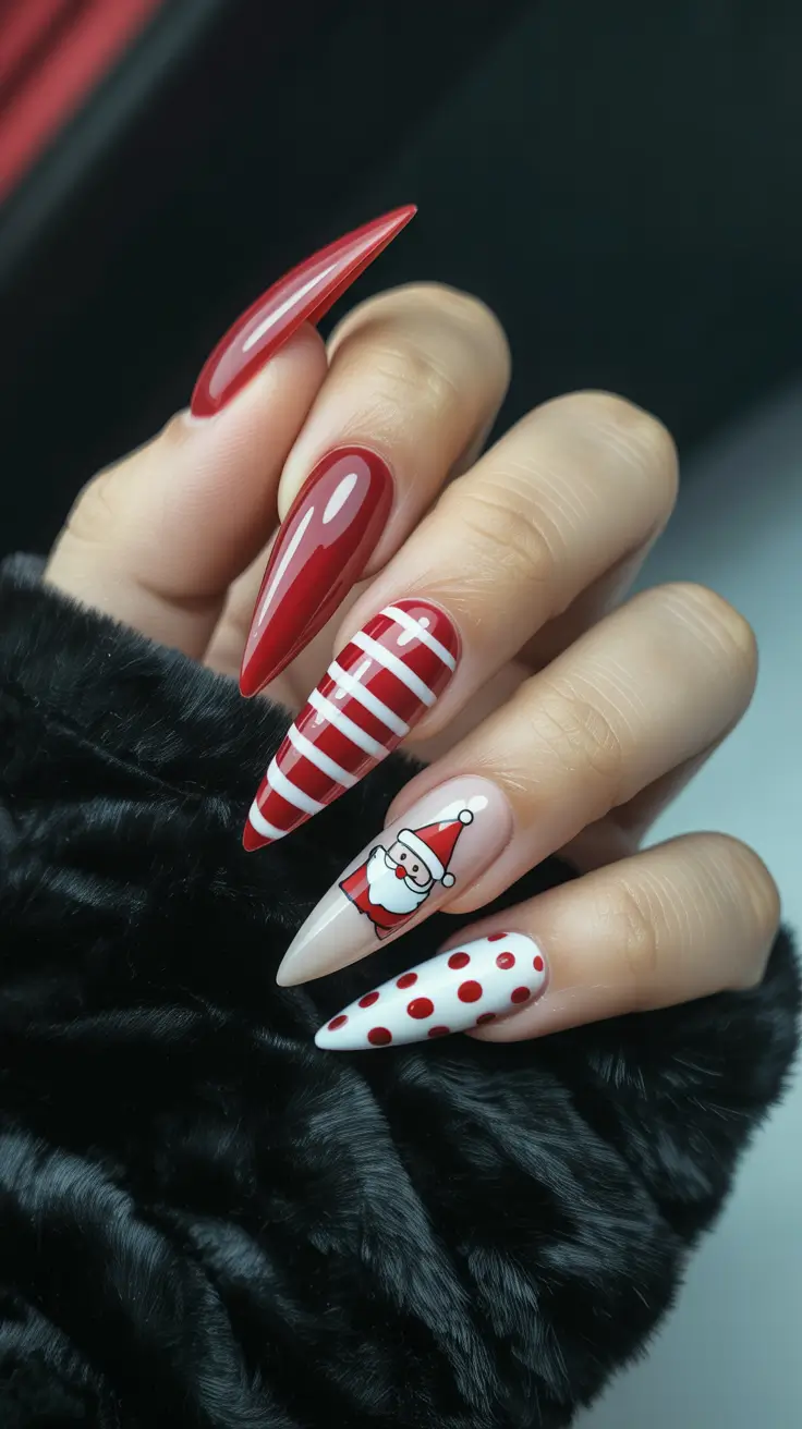 christmas nail colors 2025 Santa's Chic Stripes