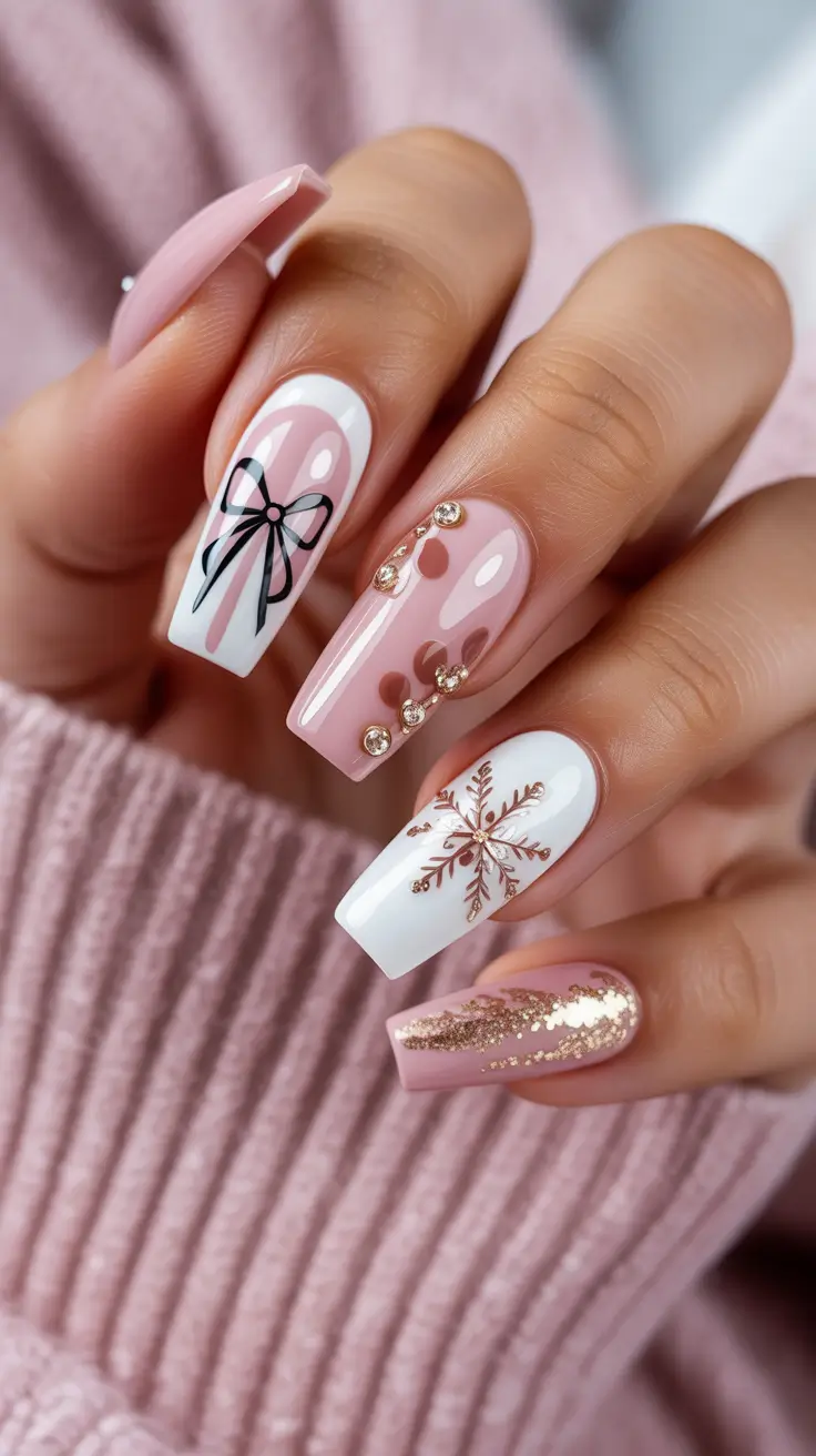 christmas nail colors 2025 Rose Gold Holiday Glow