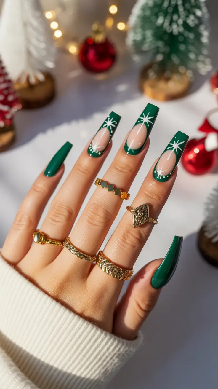 christmas nail colors 2025 Emerald Star Elegance