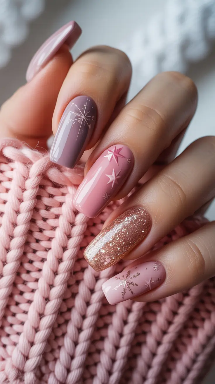 christmas nail colors 2025 Blushing Starry Nights