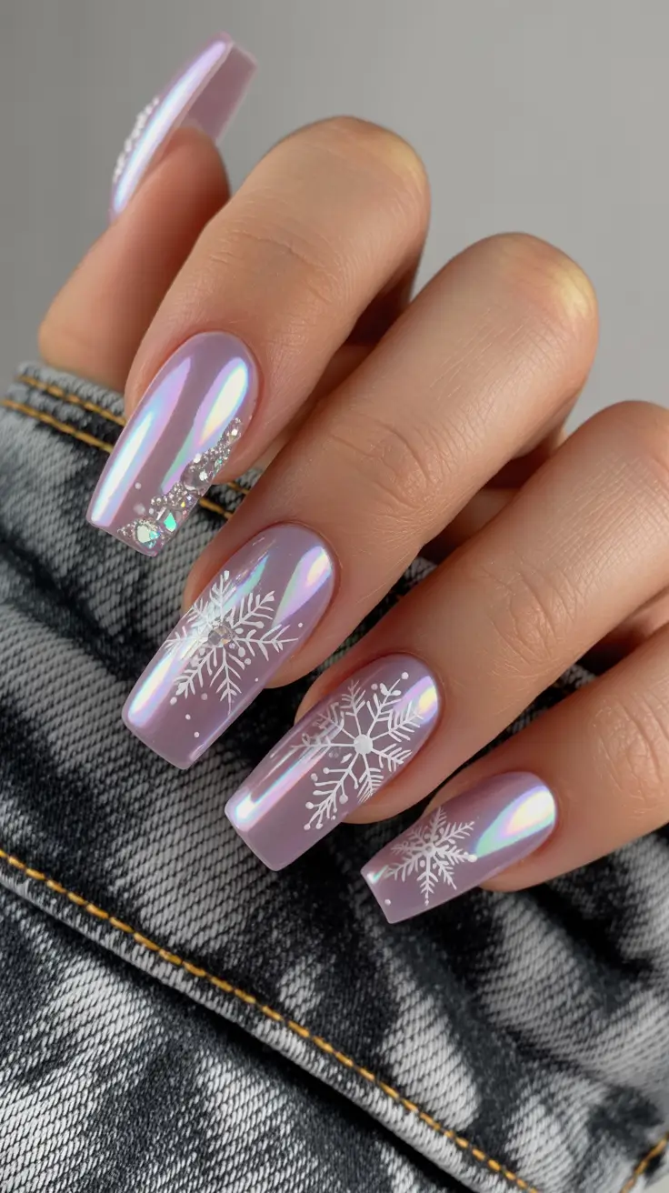 christmas nail colors 2025 Iridescent Snowflake Dream