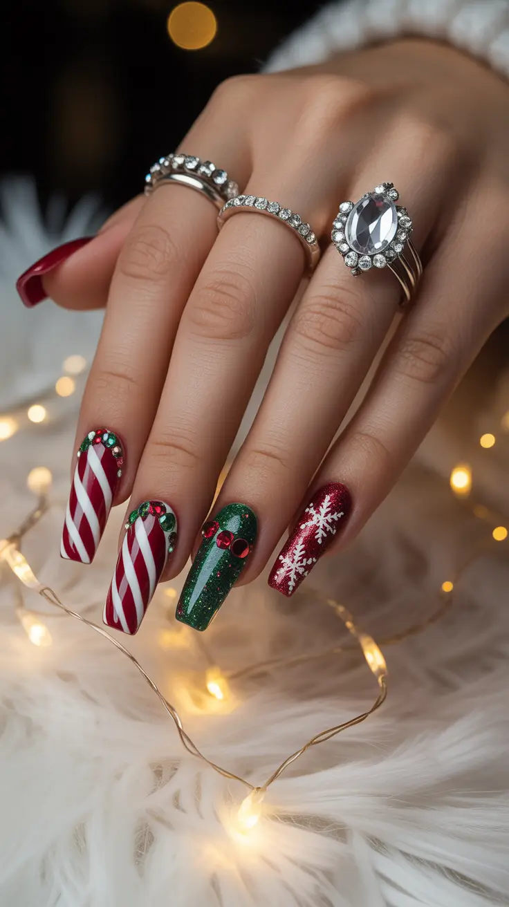 christmas nail colors 2025 Candy Cane Celebration