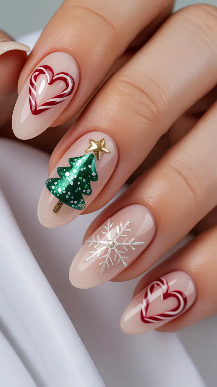 christmas nail colors 2025 Golden Spark and Sweetheart Holiday Glow