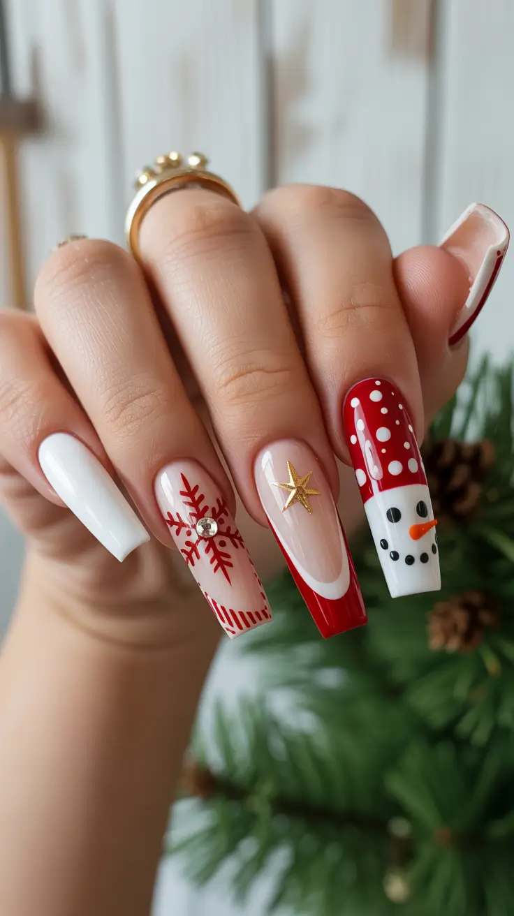 christmas nail colors 2025 Classic Snowman Whimsy