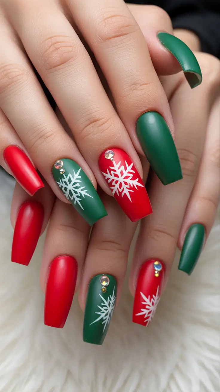 christmas nail colors 2025 Classic Red and Green Cheer