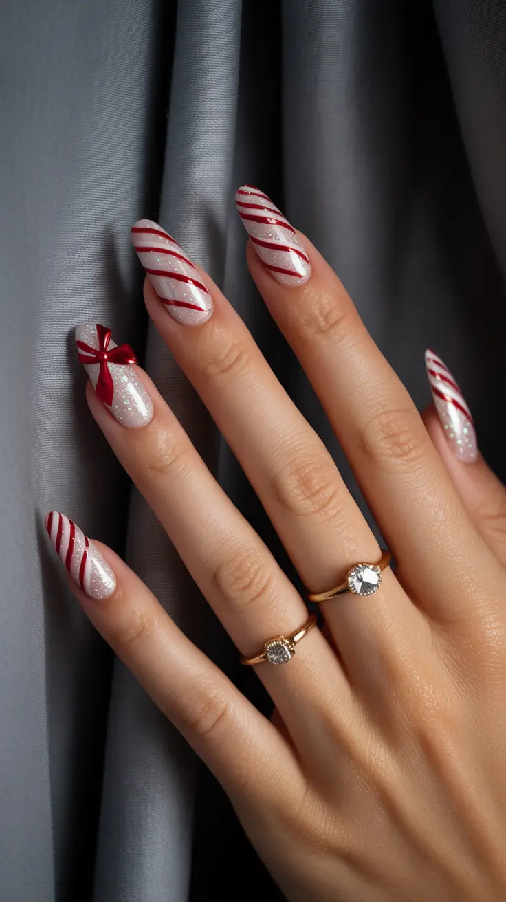 christmas nail colors 2025 Candy Cane Ribbon Fantasy