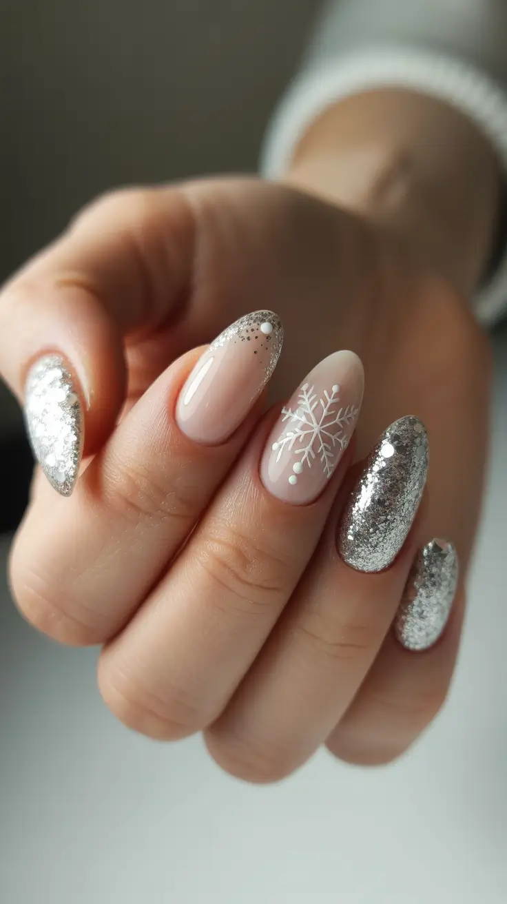 christmas nail colors 2025 Frosted Silver Serenity
