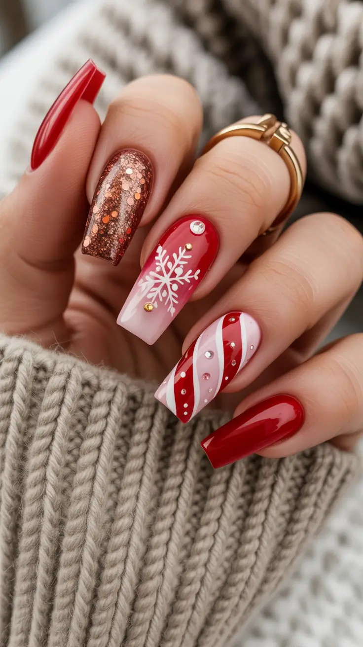 christmas nail colors 2025 Cozy Glam Candy Swirl