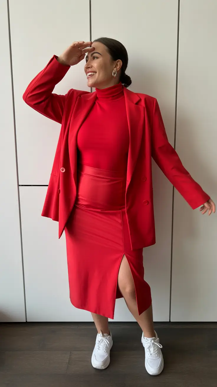 Trendy curvy outfits inspo 2026 Red Monochrome Power Set - Oficina Meets Playful Street